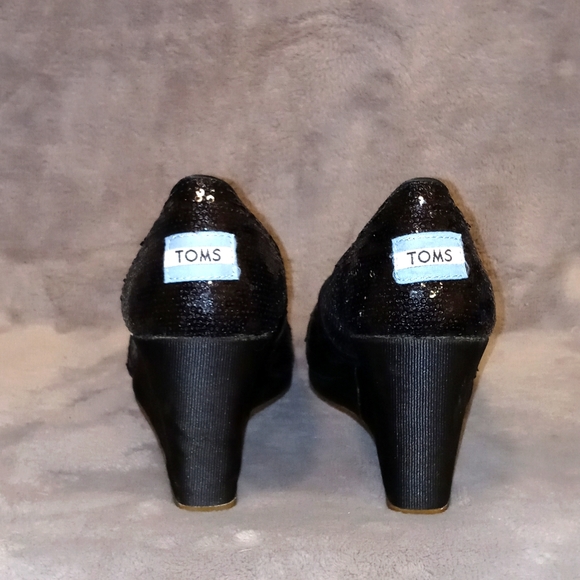 0328 Toms Sequined Open Toe Wedges - Picture 4 of 9